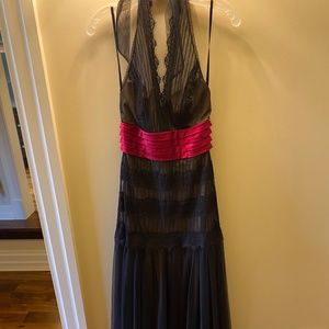 Black Lace Halter-Top Evening Gown